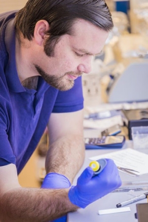 Student John Wilson is a member of Xu's lab, working on molecular-motor research.