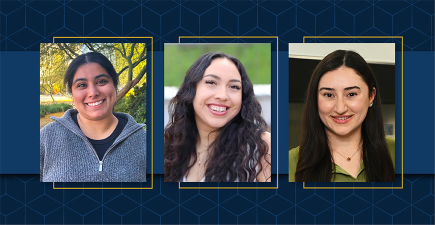 collage of three graduate students: Brianna Aguilar-Solis, Vanessa Sanchez and Nora Shamoon