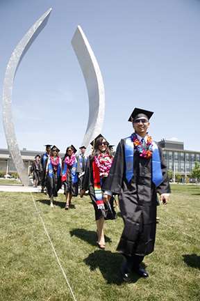 Students walking commencement