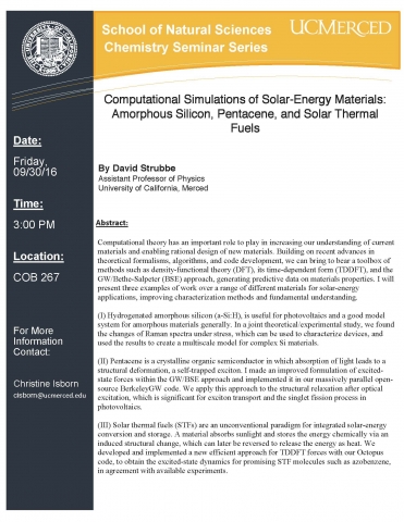 Chemistry Seminar Series 9/30/16